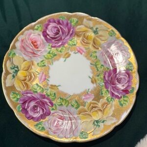 SAXE Hand painted Rose Plate Numbered approx 8.5”Decorative Vintage German Crown